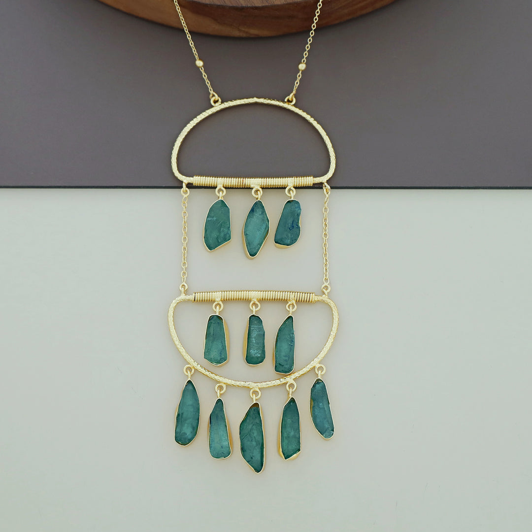 Alira Golden Hanging Dyed Stone Long Neckpiece