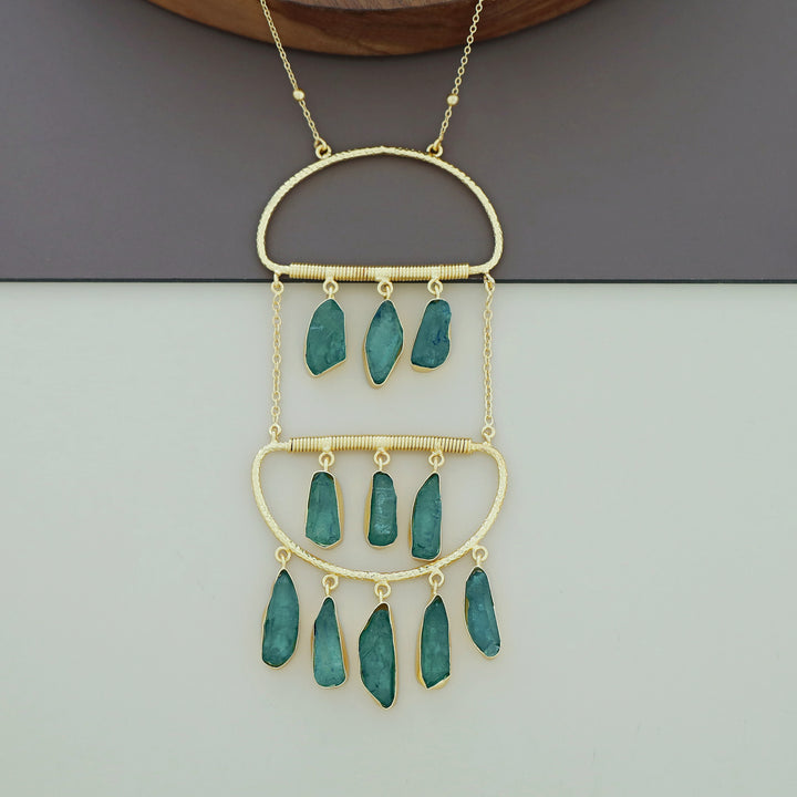 Alira Golden Hanging Dyed Stone Long Neckpiece