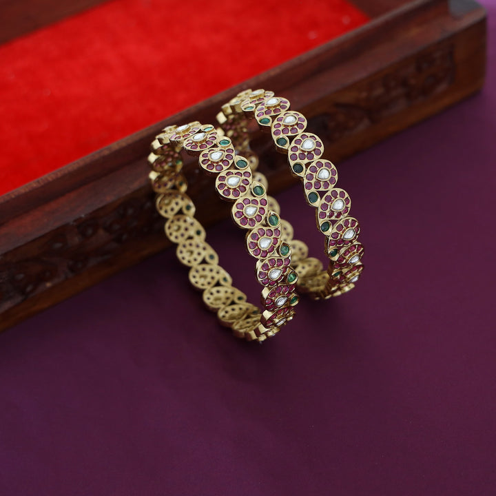 Adhrita Mango Kemp Stone Bangle (Set Of 2)