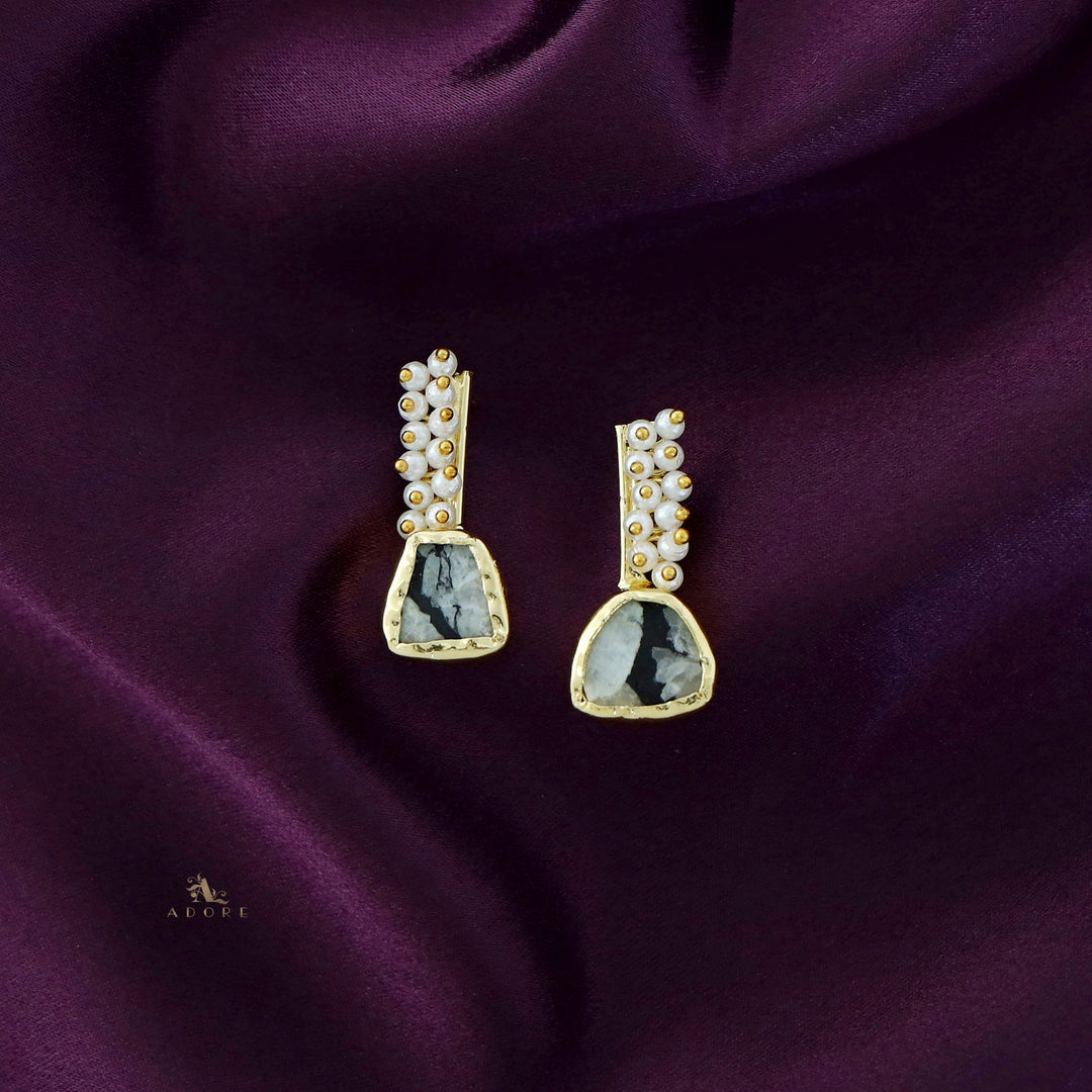 Golden Line Pearl Cluster Raw Stone Earring