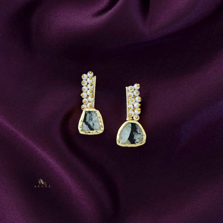 Golden Line Pearl Cluster Raw Stone Earring