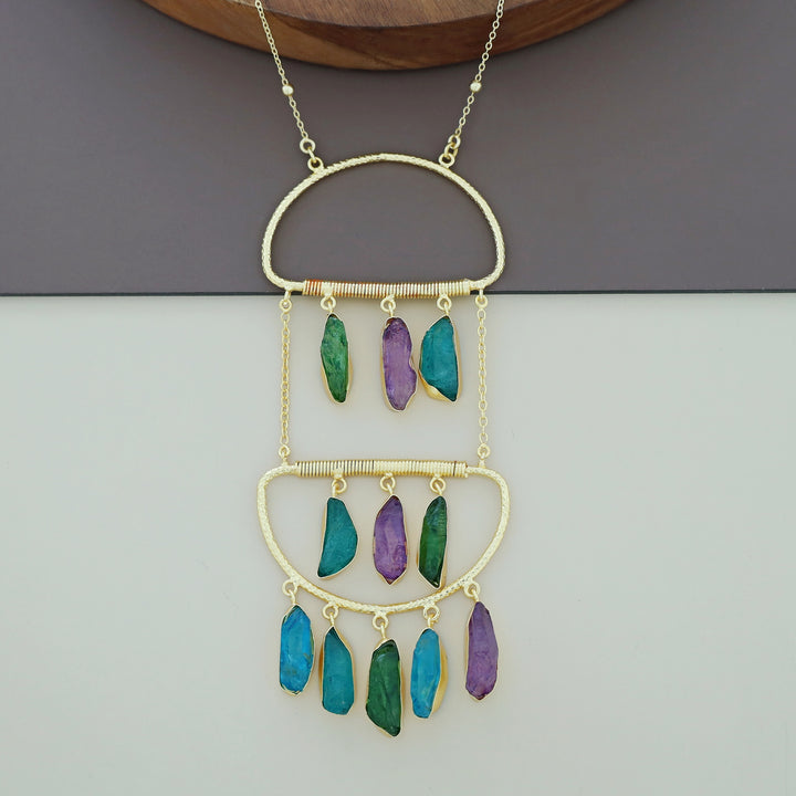 Alira Golden Hanging Dyed Stone Long Neckpiece