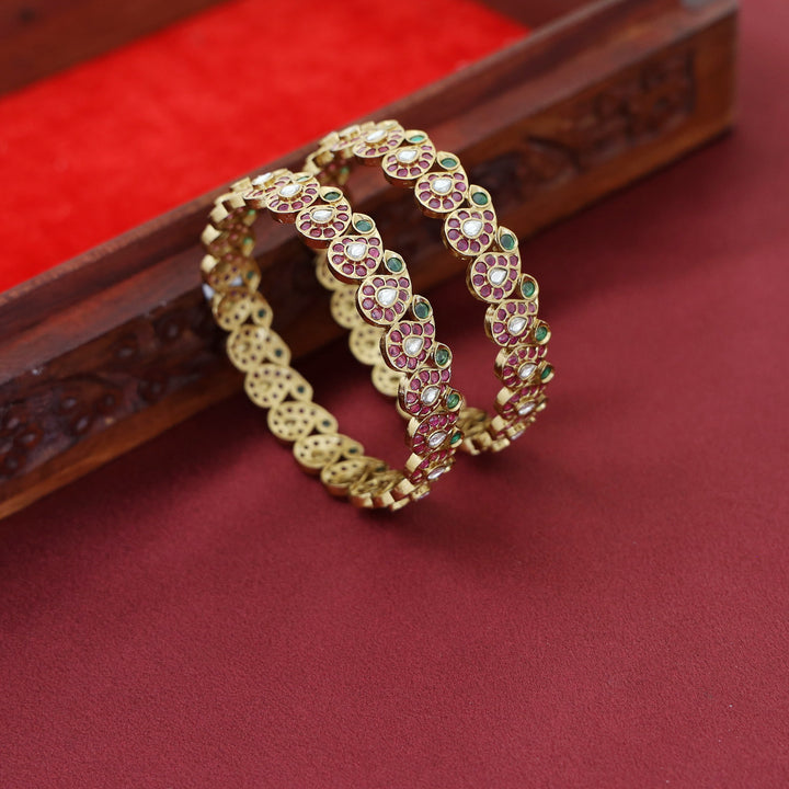 Adhrita Mango Kemp Stone Bangle (Set Of 2)