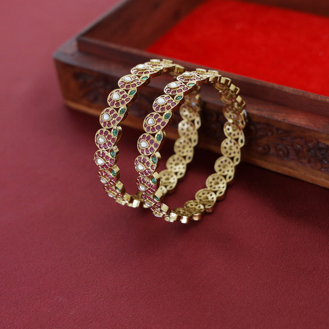 Adhrita Mango Kemp Stone Bangle (Set Of 2)