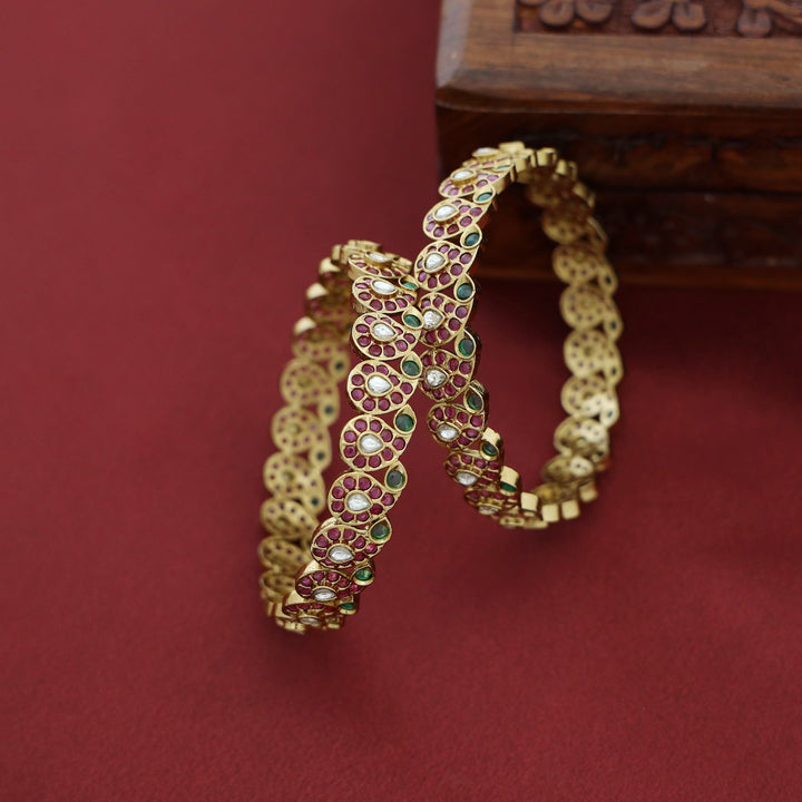 Adhrita Mango Kemp Stone Bangle (Set Of 2)