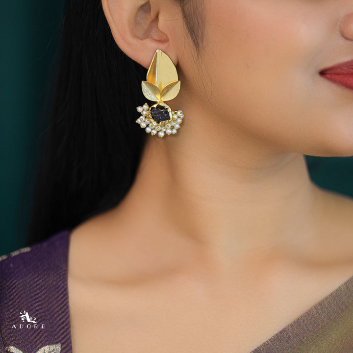 Raw Stone Bellonia 3 Fold Leafy Cluster Pearl Earring