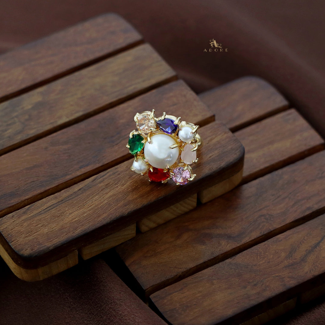 Hexa Glossy Stone Baroque Ring