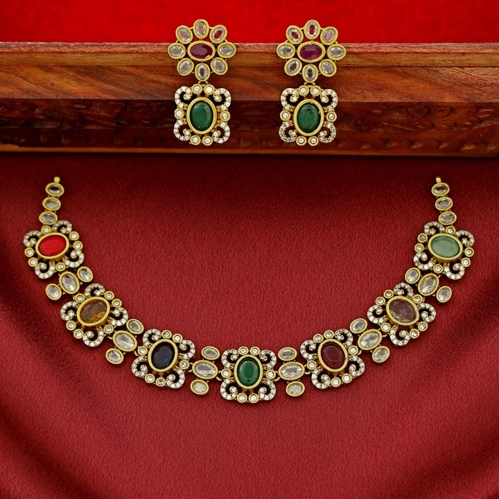 Kritika AD Stone Short Neckpiece With Earring
