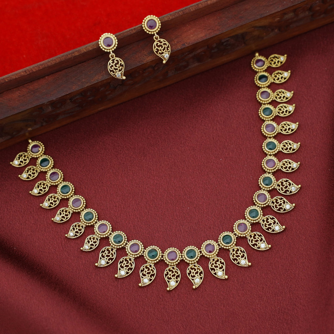 Sathvika Mango Short Neckpiece With Earring