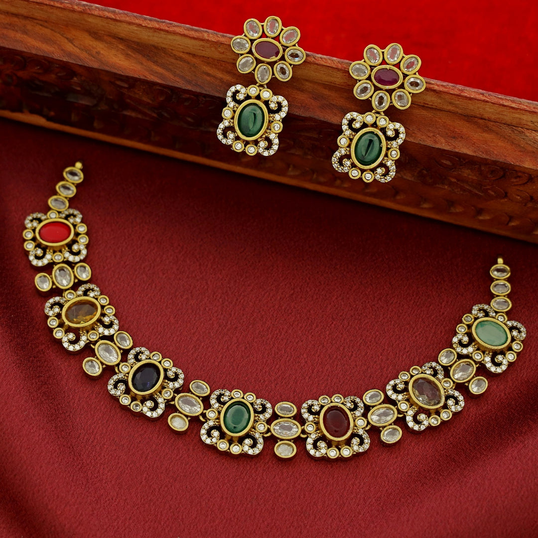 Kritika AD Stone Short Neckpiece With Earring