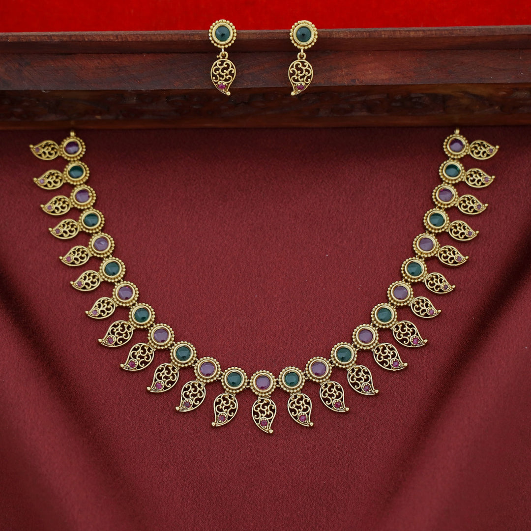 Sathvika Mango Short Neckpiece With Earring
