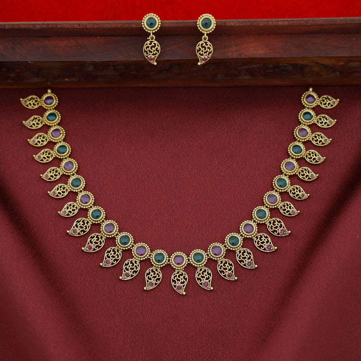 Sathvika Mango Short Neckpiece With Earring