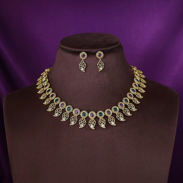 Sathvika Mango Short Neckpiece With Earring