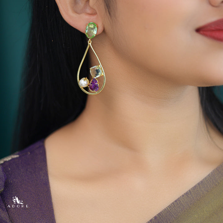 Dual Glossy + Dyed Stone Pearl Claw Earring