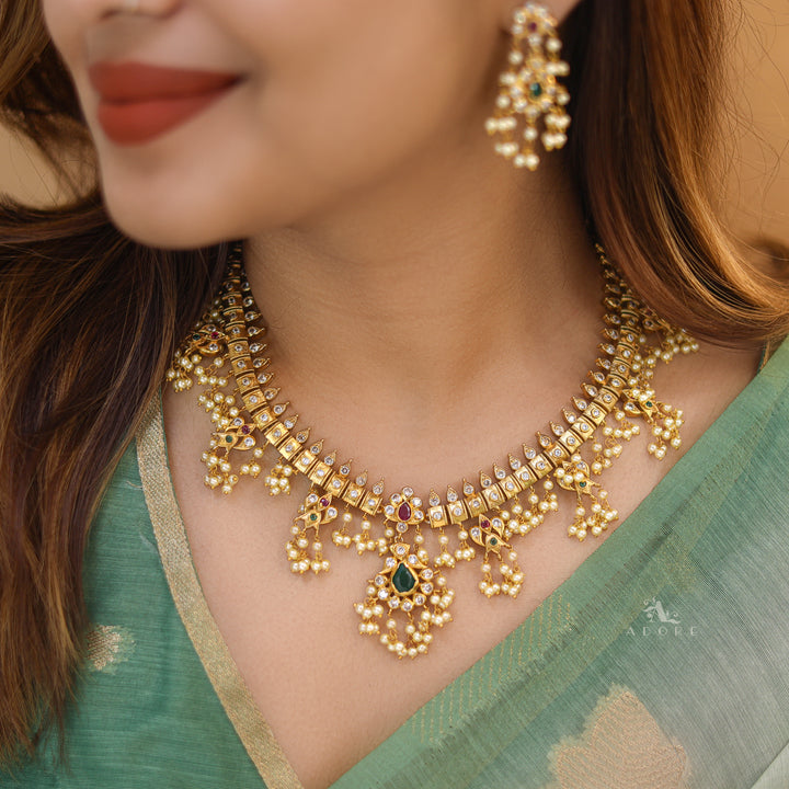Premium Apsara Pearl Bridal Short Neckpiece With Earring