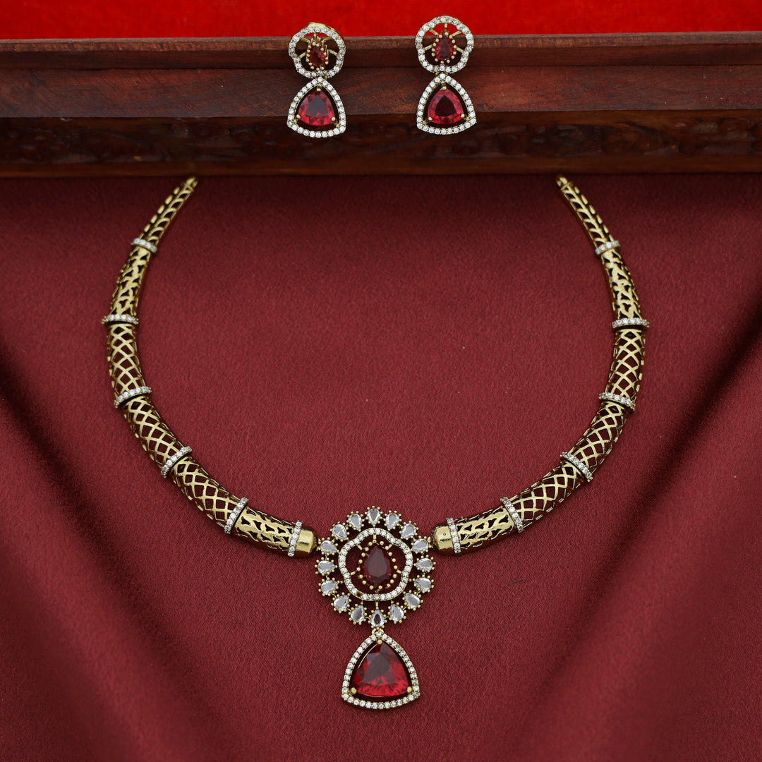 Tanaira AD Stone Stiff Wing Neckpiece With Earring