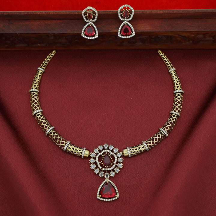 Tanaira AD Stone Stiff Wing Neckpiece With Earring