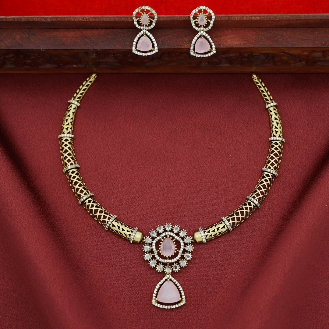 Tanaira AD Stone Stiff Wing Neckpiece With Earring