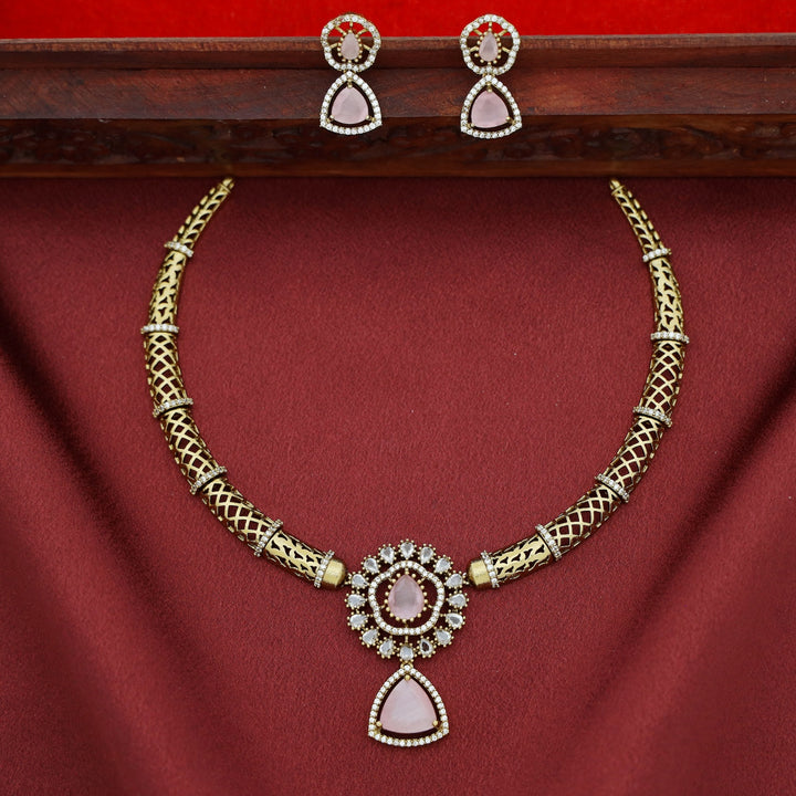 Tanaira AD Stone Stiff Wing Neckpiece With Earring