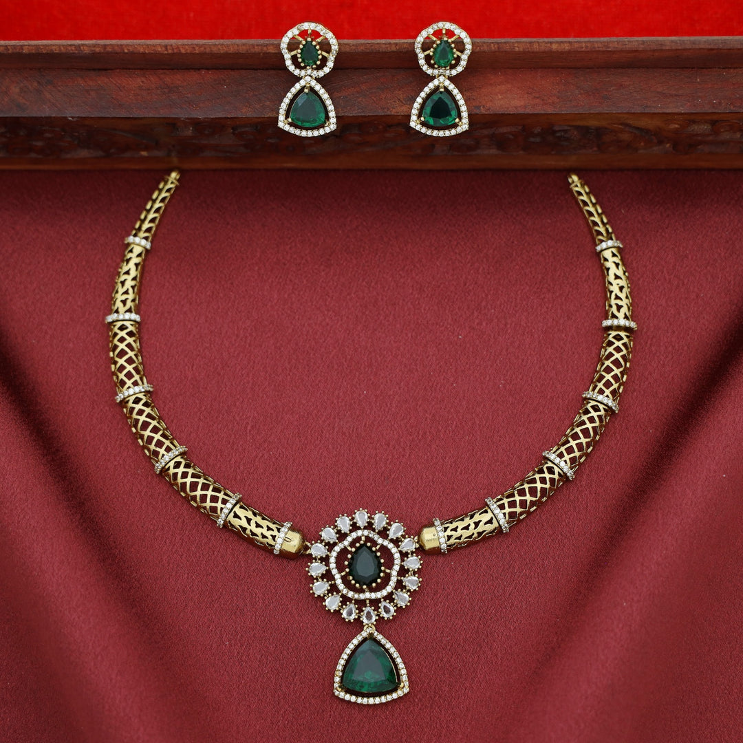 Tanaira AD Stone Stiff Wing Neckpiece With Earring