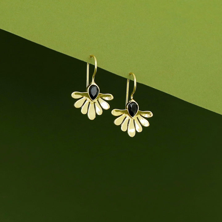 Rimina Golden Half Flower Glossy Stone Drop