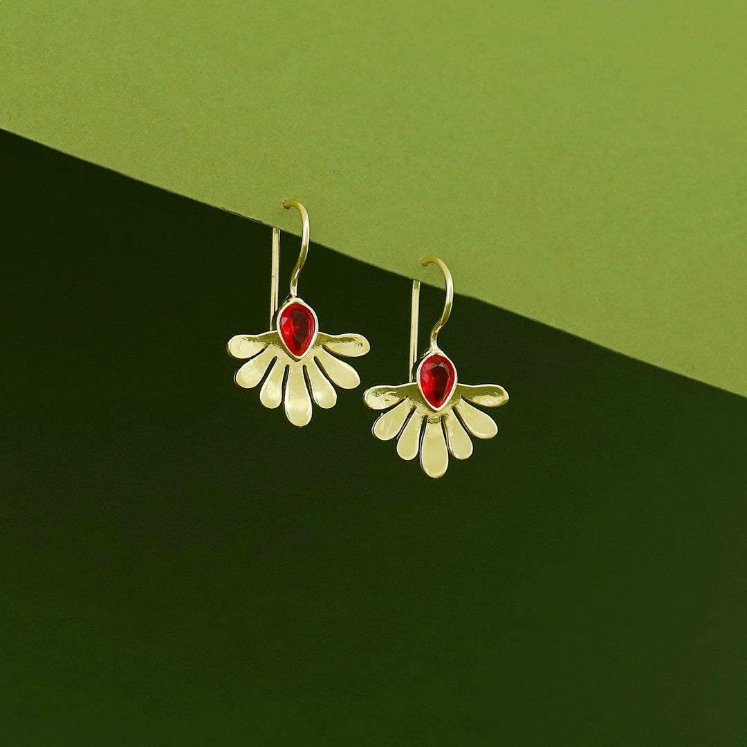 Rimina Golden Half Flower Glossy Stone Drop