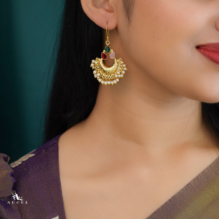 Golden Textured Moon + Glossy Pearl Drop