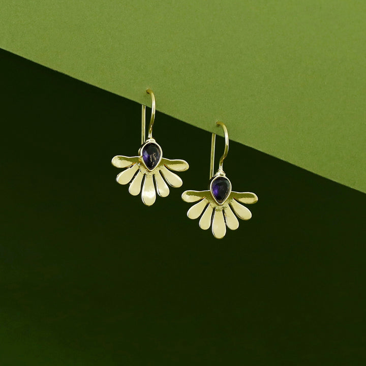 Rimina Golden Half Flower Glossy Stone Drop