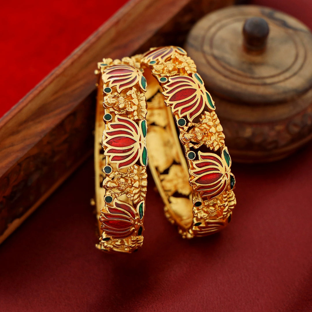 Advaita Enamel Lotus Devi Bangle (Set Of 2)