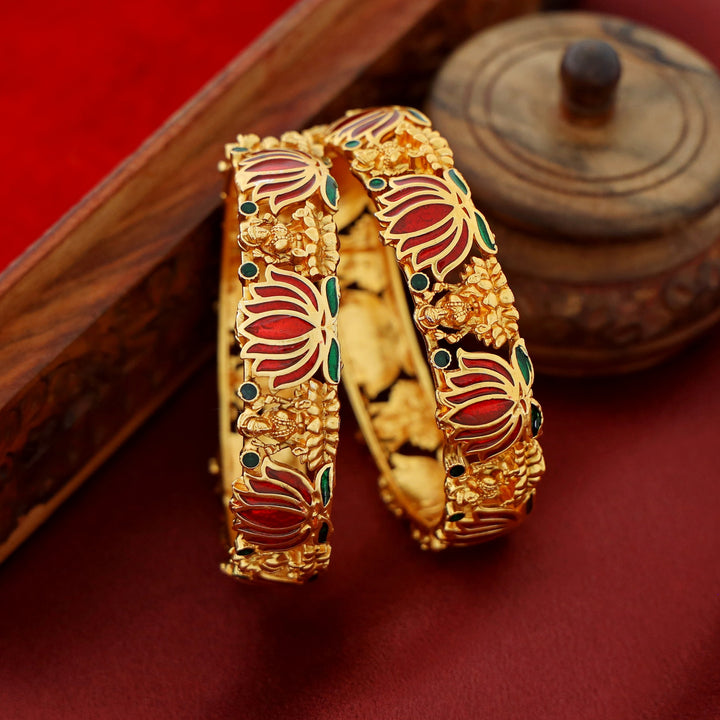 Advaita Enamel Lotus Devi Bangle (Set Of 2)