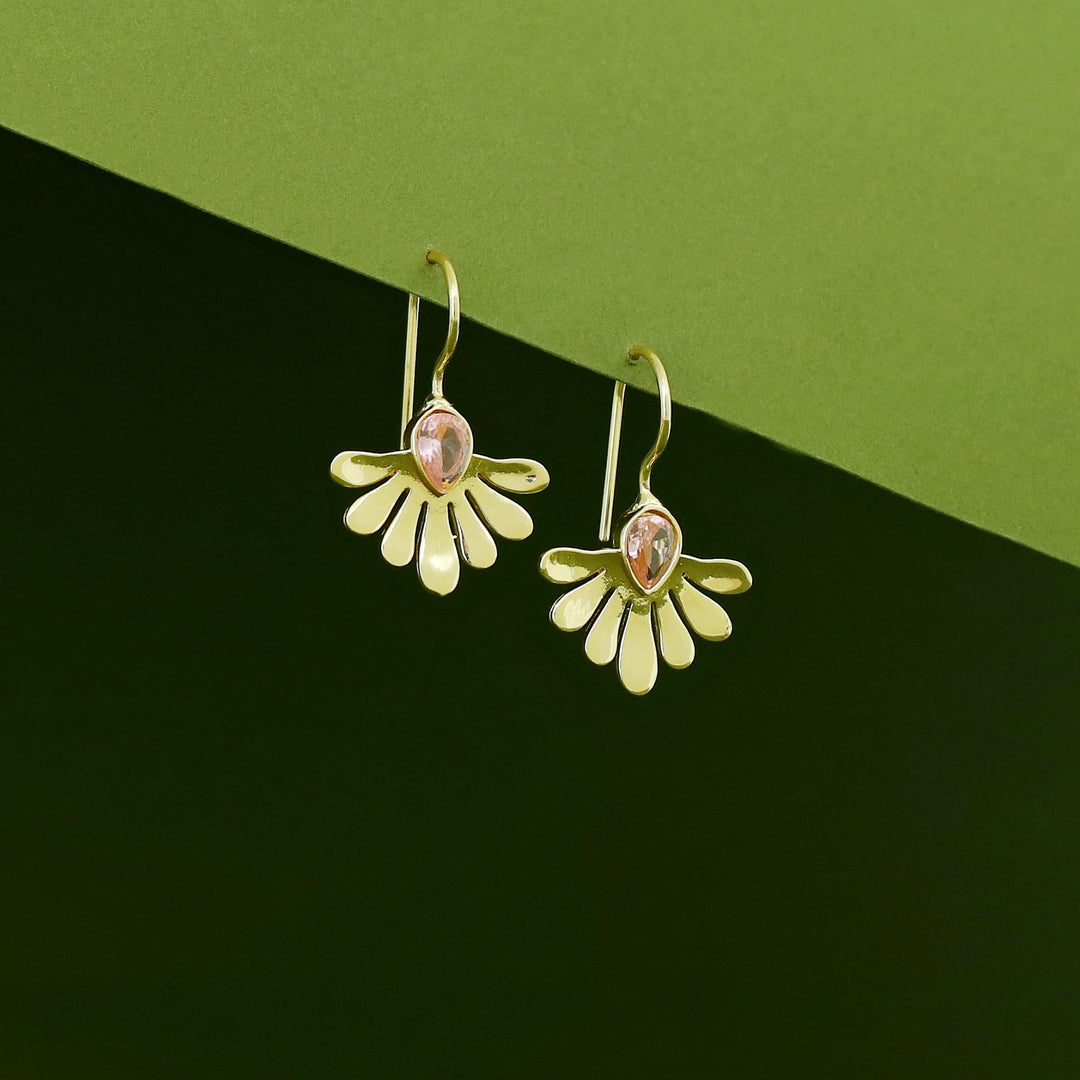 Rimina Golden Half Flower Glossy Stone Drop