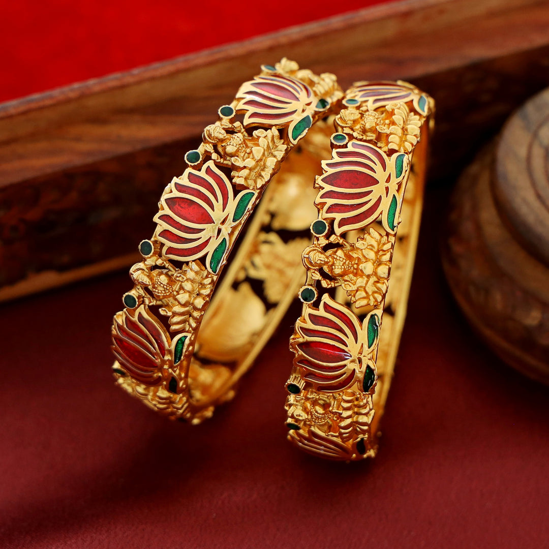 Advaita Enamel Lotus Devi Bangle (Set Of 2)