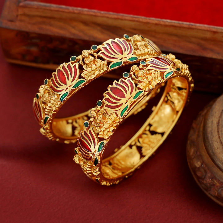 Advaita Enamel Lotus Devi Bangle (Set Of 2)