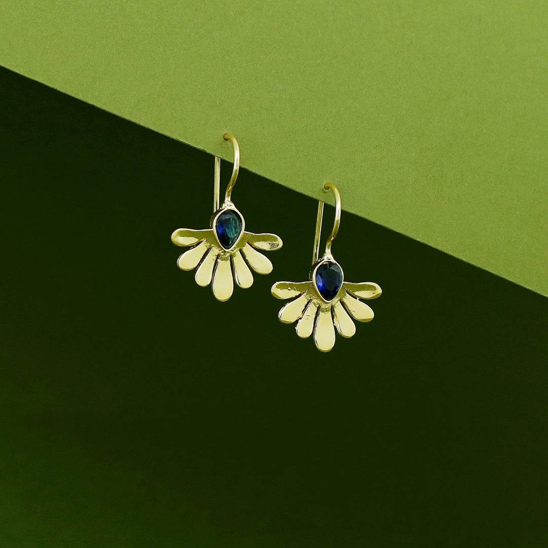 Rimina Golden Half Flower Glossy Stone Drop