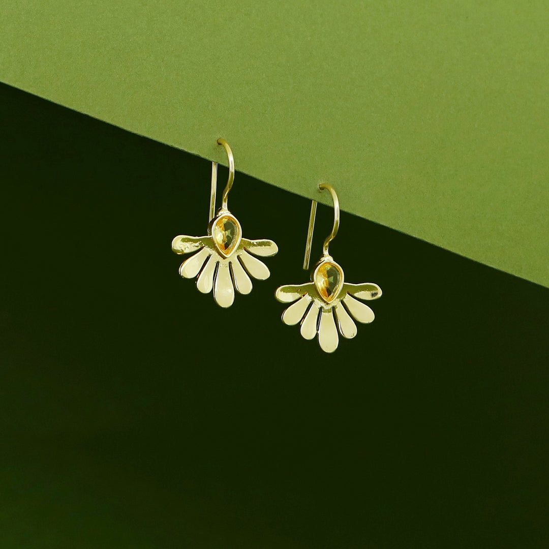 Rimina Golden Half Flower Glossy Stone Drop