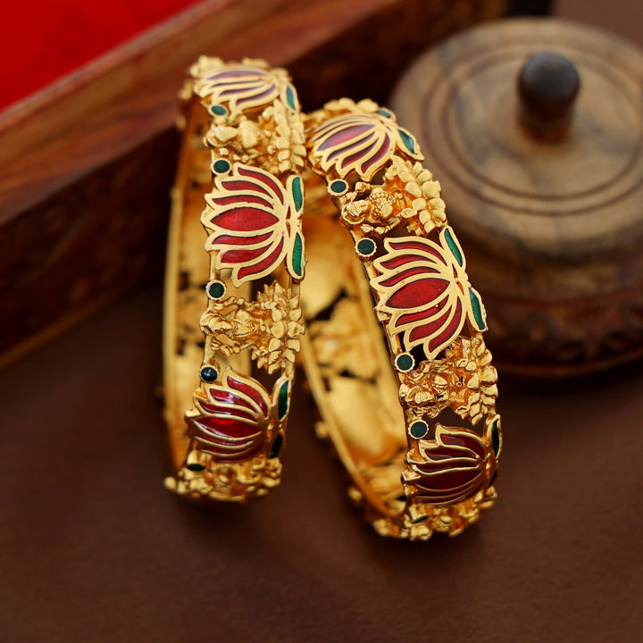 Advaita Enamel Lotus Devi Bangle (Set Of 2)