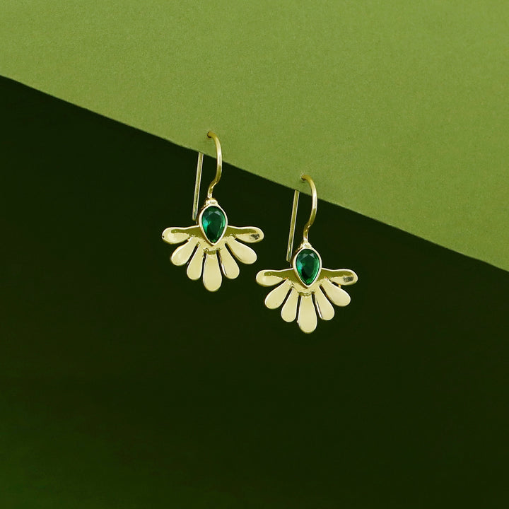 Rimina Golden Half Flower Glossy Stone Drop