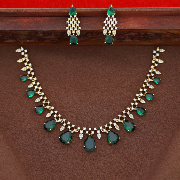 Aayansha AD Stone Drop Glossy Neckpiece With Earring