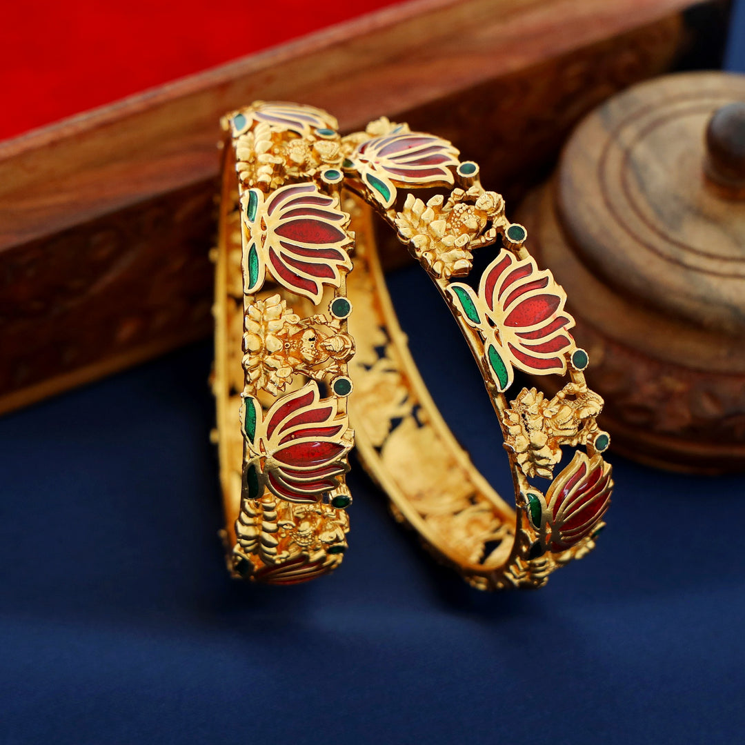 Advaita Enamel Lotus Devi Bangle (Set Of 2)