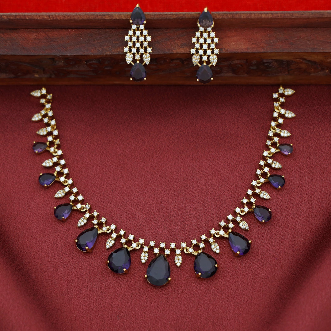 Aayansha AD Stone Drop Glossy Neckpiece With Earring