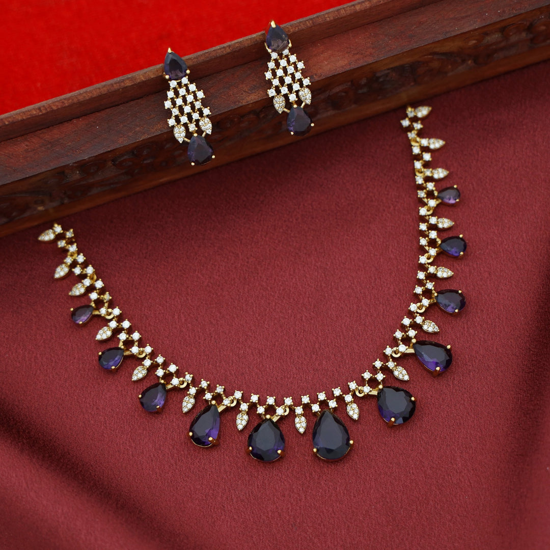 Aayansha AD Stone Drop Glossy Neckpiece With Earring