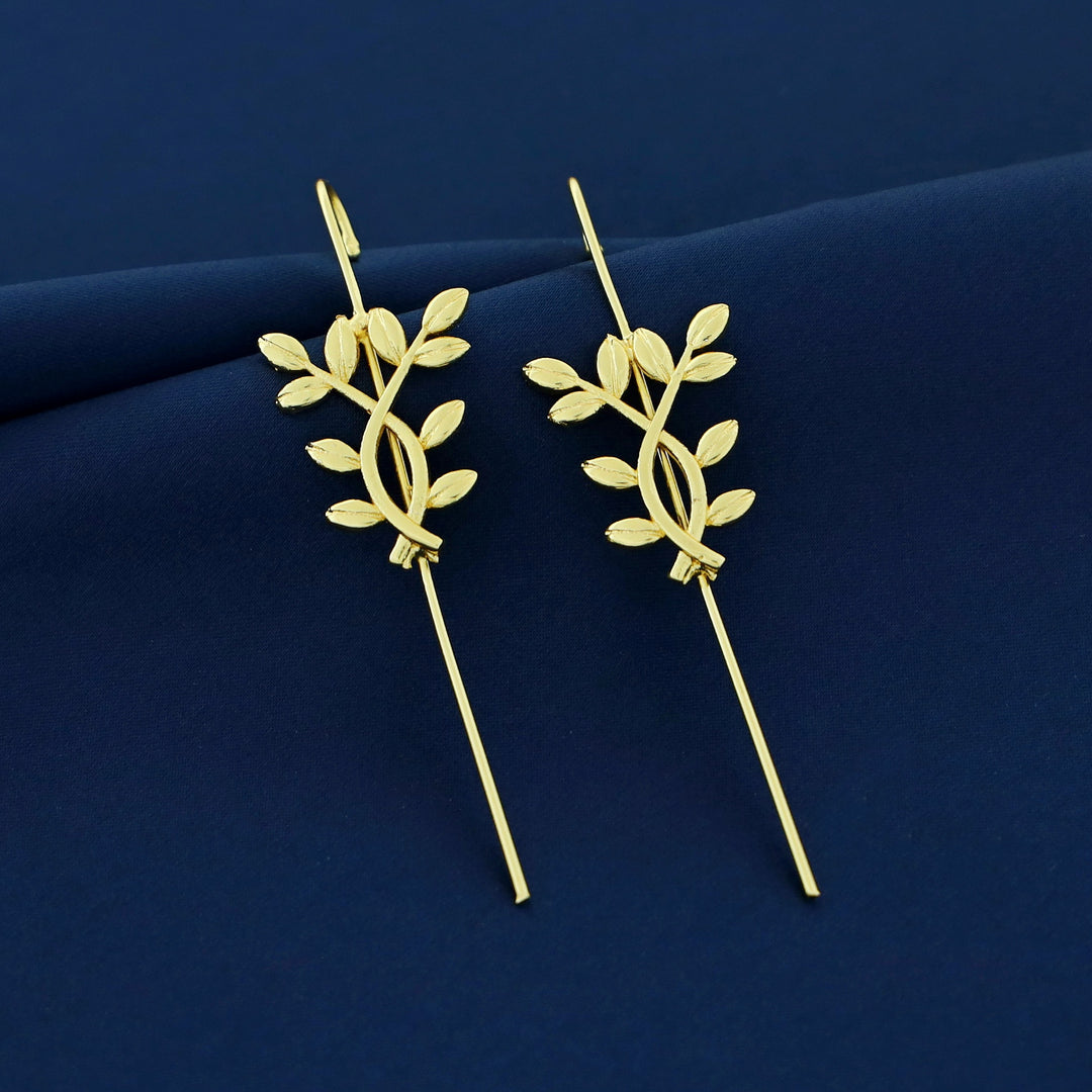 Golden Flower Leaf Ear-Cuff (Set Of 2)