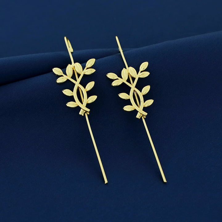 Golden Flower Leaf Ear-Cuff (Set Of 2)