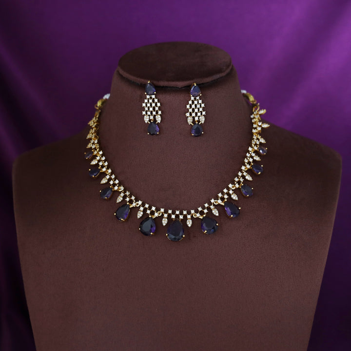 Aayansha AD Stone Drop Glossy Neckpiece With Earring