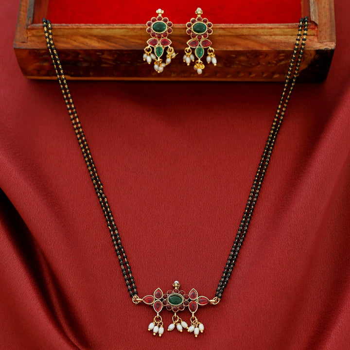 Binaisha Floral 2 Layer Mangalsutra With Earring