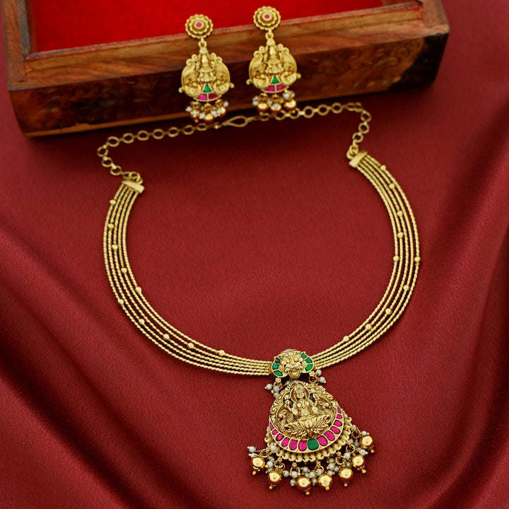 Trinetra Devi 5 Layer Jadau Kundan Neckpiece With Earring