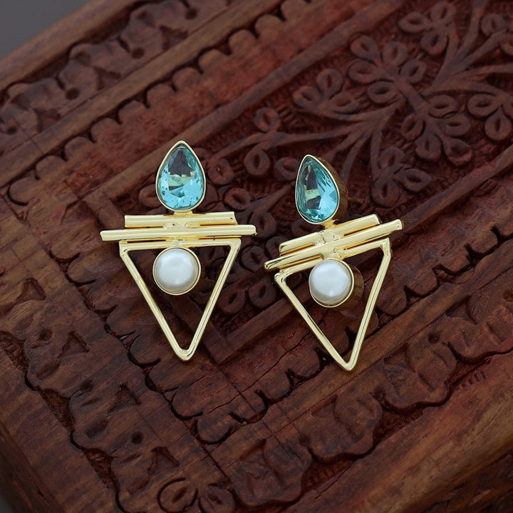 Safiya Golden Triangle Pearl Glossy Earring