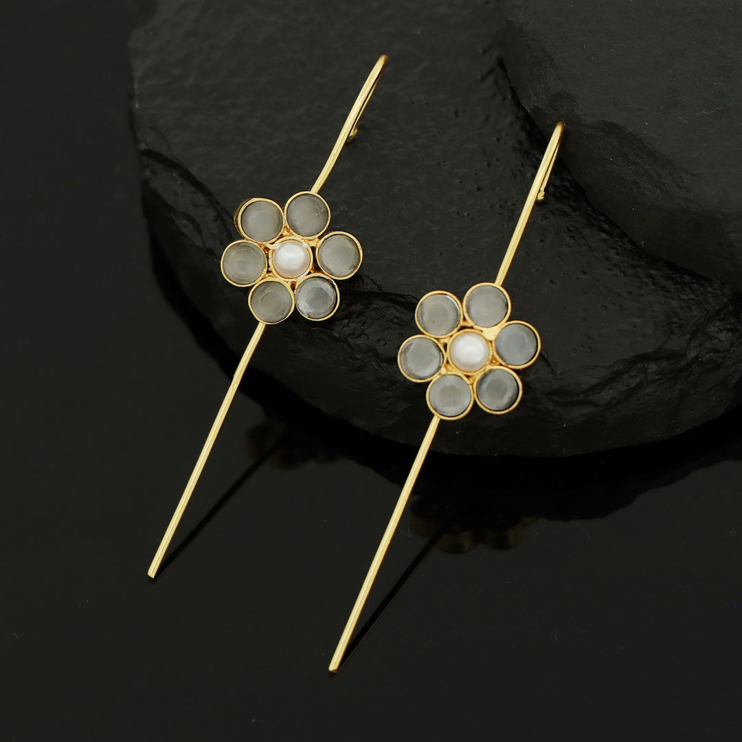 Meeta Glossy Flower Pearl Ear-Cuff (Set Of 2)