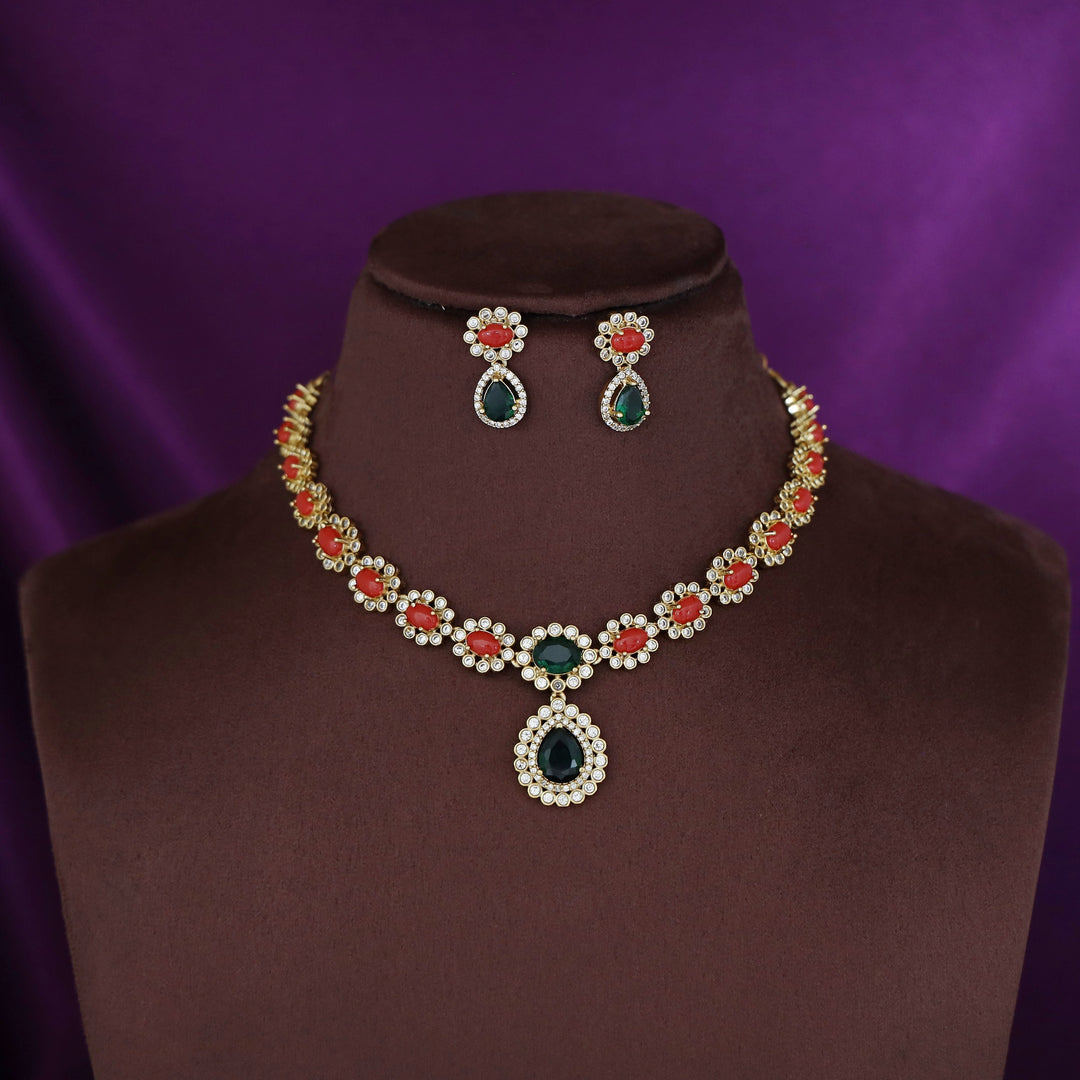 Drisana Floral Claw Glossy Short Neckpiece With Earring