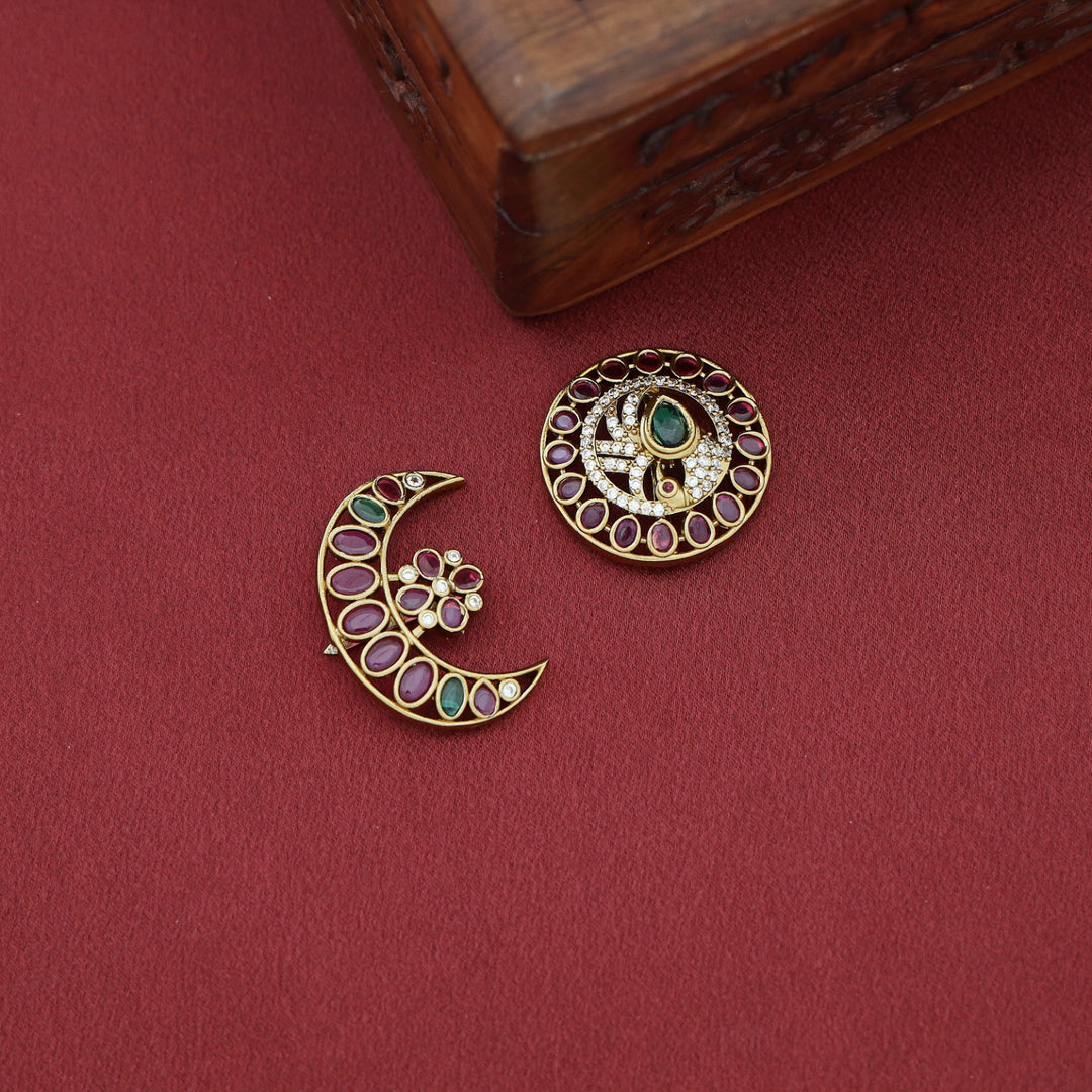 Sriyana Myura Sun And Moon Hair Brooch ( Set Of 2 )